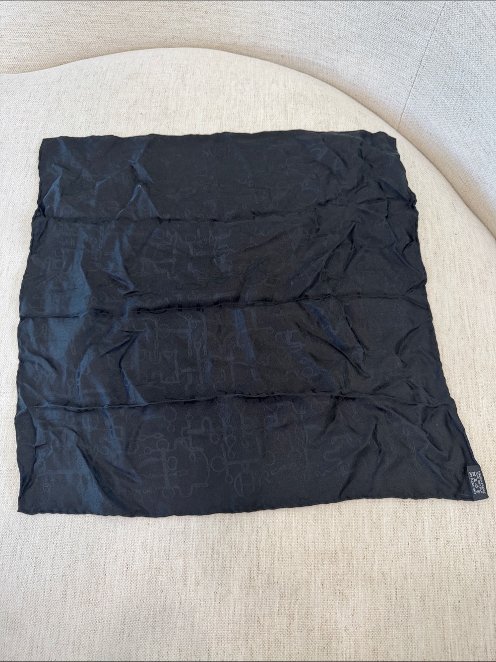 Hermes Black Silk Pocket Square with Subtle Motif